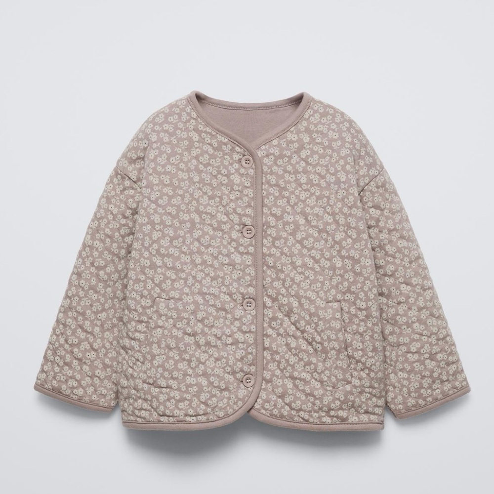 Zara Beige Floral Button-Up Jacket